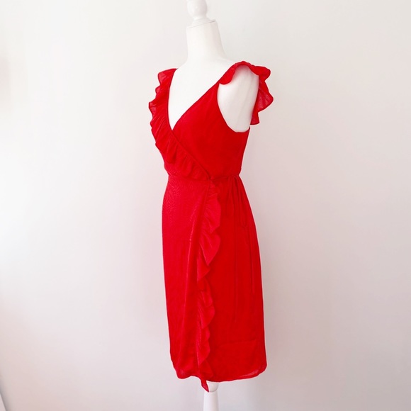 NWOT Red Flutter Strap Ruffle Wrap Midi Dress - Picture 1 of 6